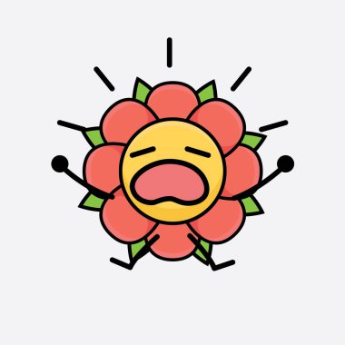 Tatlı yüzlü, basit elli ve bacak çizgisi çizgili Çiçek Karakterinin Vektör İllüstrasyonu. Düz çizgi film karalama tarzı.