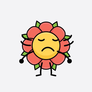 Tatlı yüzlü, basit elli ve bacak çizgisi çizgili Çiçek Karakterinin Vektör İllüstrasyonu. Düz çizgi film karalama tarzı.