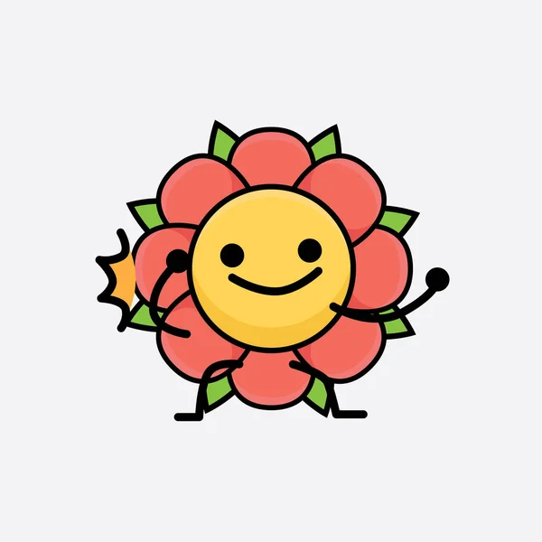 Vector Illustratie Van Flower Character Met Schattig Gezicht Eenvoudige Handen — Stockvector