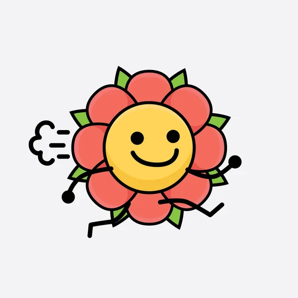 Illustration Vectorielle Personnage Fleur Avec Visage Mignon Les Mains Simples — Image vectorielle