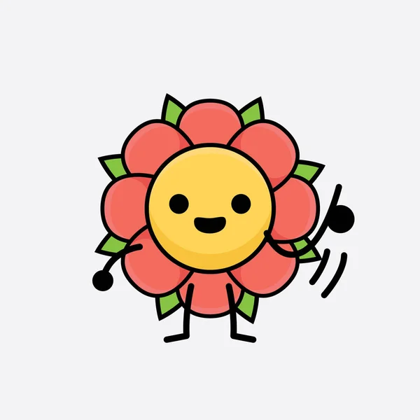 Vector Illustration Des Blumencharakters Mit Niedlichem Gesicht Einfachen Händen Und — Stockvektor