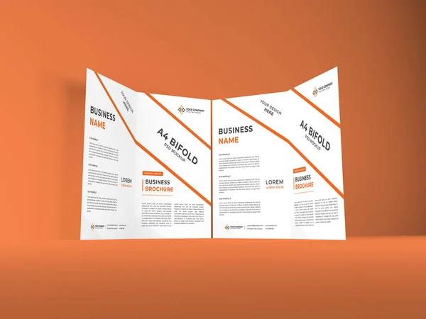 Realistico Bifold Brochure Illustrazione Mockup Scena Sfondo Isolato — Foto Stock