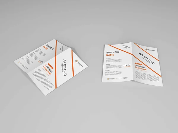 Realisztikus Bifold Brochure Illusztráció Mockup Jelenet Elszigetelt Háttér — Stock Fotó