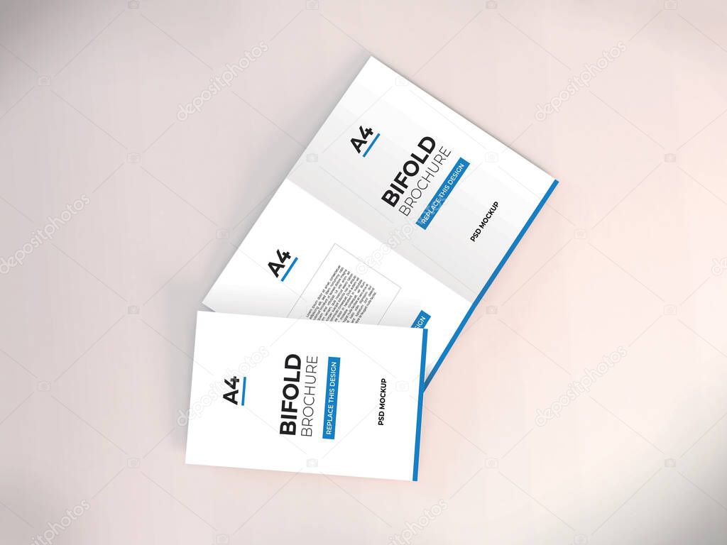 Realistic A4 Bifold Brochure 3D Illustration Mockup Scene on Isolated Background