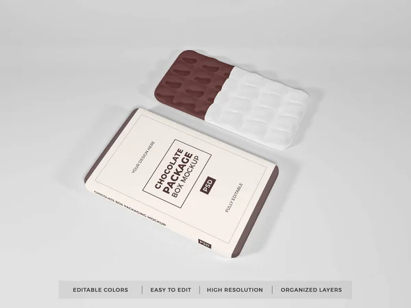 Caja Chocolate Realista Embalaje Escena Maqueta Sobre Fondo Aislado — Foto de Stock