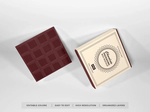 Caja Chocolate Realista Embalaje Escena Maqueta Sobre Fondo Aislado — Foto de Stock