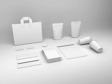 Gerçekçi Kahve Paketleme Seti 3 boyutlu Görüntü İzole Arkaplan Sahnesi