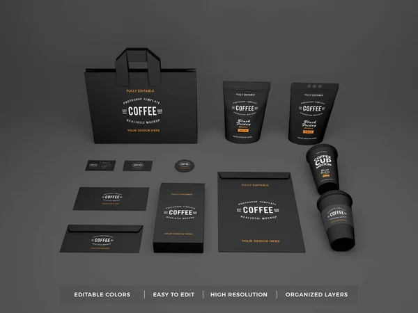 Realistiska Kaffe Förpackningar Set Illustration Mockup Scen Isolerad Bakgrund — Stockfoto