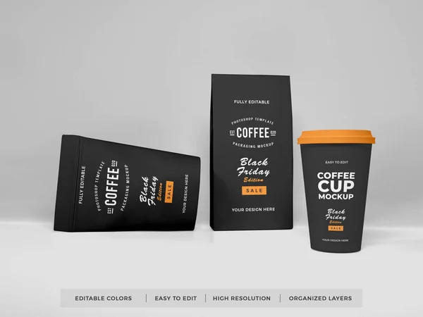 Koffie Voedsel Verpakking Illustratie Mockup Scene Geïsoleerde Achtergrond — Stockfoto