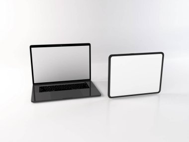 İzole Arkaplanda Laptop ve Tablet Aygıtı 3B Görüntü Yapılandırma Sahnesi
