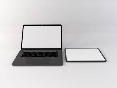 İzole Arkaplanda Laptop ve Tablet Aygıtı 3B Görüntü Yapılandırma Sahnesi