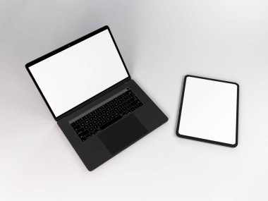 İzole Arkaplanda Laptop ve Tablet Aygıtı 3B Görüntü Yapılandırma Sahnesi
