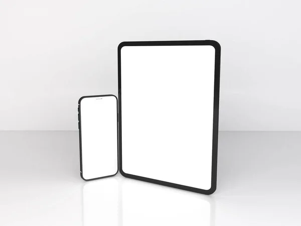 Smartphone Och Surfplatta Enhet Illustration Mockup Scen Isolerad Bakgrund — Stockfoto