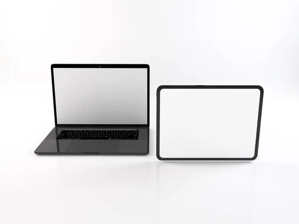 Laptop Tablet Device Illusztráció Mockup Jelenet Izolált Háttér — Stock Fotó