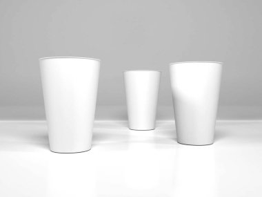 Gerçekçi Plastik Kupa Paketleme 3B Görüntü İzole Arkaplan Sahnesi