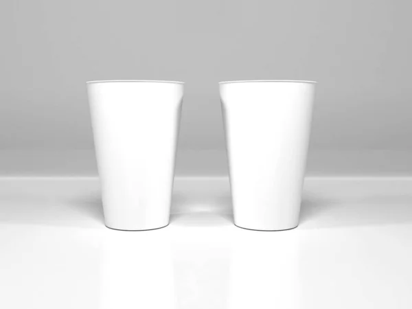 Realistico Plastica Cup Packaging Illustrazione Mockup Scena Sfondo Isolato — Foto Stock