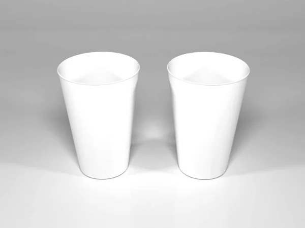 現実的なプラスチックカップ包装3Dイラスト 単離された背景上のモックアップシーン — ストック写真