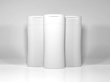 Gerçekçi Losyon Kremi ve Şampuan Şişe 3D Görüntü İzole Arkaplan Sahnesi