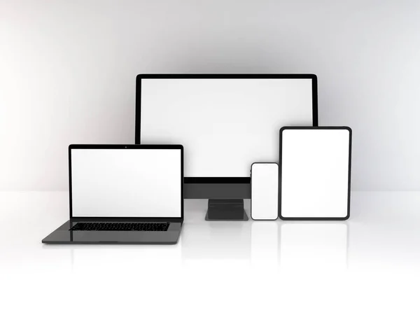 Realistic Mockup Multiple Responsive Devices Illustration Sur Fond Isolé — Photo