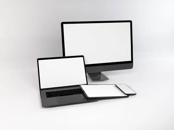 Realistic Mockup Multiple Responsive Devices Illustration Sur Fond Isolé — Photo