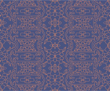 Kusursuz Oriental Çiçek Vektör Deseni. Kumaş, duvar kağıtları ve arka planlar için geleneksel çiçek deseni. Süslü bahçe çiçekleri ve yaprakları.