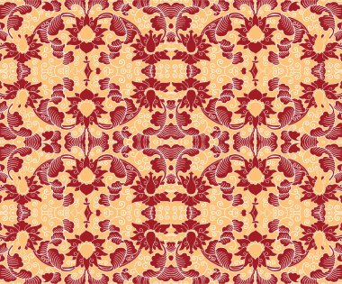 Kusursuz Oriental Çiçek Vektör Deseni. Kumaş, duvar kağıtları ve arka planlar için geleneksel çiçek deseni. Süslü bahçe çiçekleri ve yaprakları.