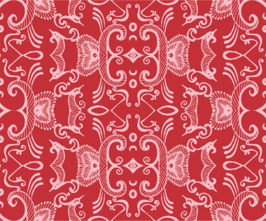 Seamless Oriental Vector Pattern. Traditional floral pattern for fabric, wallpapers and backgrounds. Ornamental creatures, plants and animals.