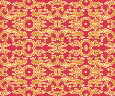 Seamless Oriental Vector Pattern. Traditional floral pattern for fabric, wallpapers and backgrounds. Ornamental creatures, plants and animals.