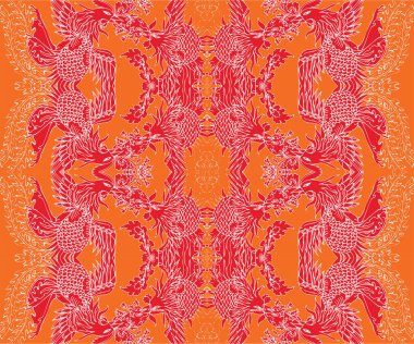 Seamless Oriental Vector Pattern. Traditional floral pattern for fabric, wallpapers and backgrounds. Ornamental creatures, plants and animals.