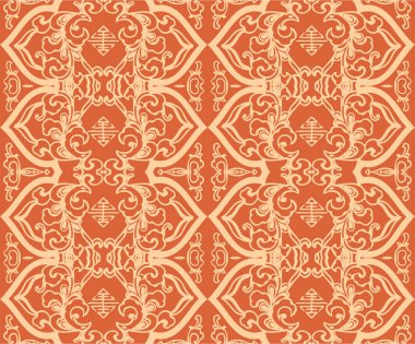 Seamless Oriental Vector Pattern. Traditional floral pattern for fabric, wallpapers and backgrounds. Ornamental creatures, plants and animals.