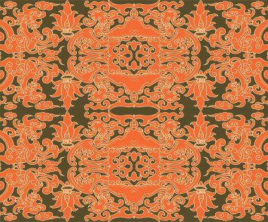 Seamless Oriental Vector Pattern. Traditional floral pattern for fabric, wallpapers and backgrounds. Ornamental creatures, plants and animals.