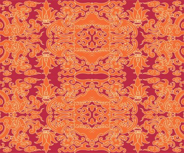 Seamless Oriental Vector Pattern. Traditional floral pattern for fabric, wallpapers and backgrounds. Ornamental creatures, plants and animals.