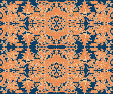 Seamless Oriental Vector Pattern. Traditional floral pattern for fabric, wallpapers and backgrounds. Ornamental creatures, plants and animals.