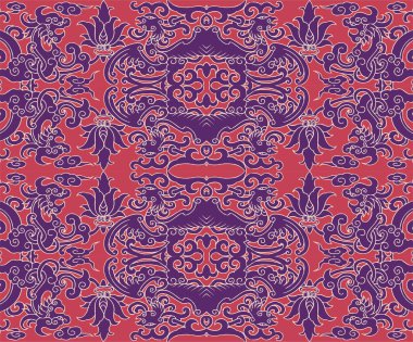 Seamless Oriental Vector Pattern. Traditional floral pattern for fabric, wallpapers and backgrounds. Ornamental creatures, plants and animals.