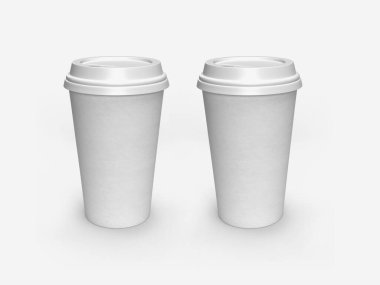 Kağıtlı Plastik Kahve Kupası 3 boyutlu Görüntü Görüntüleme İzole Arkaplan Sahnesi