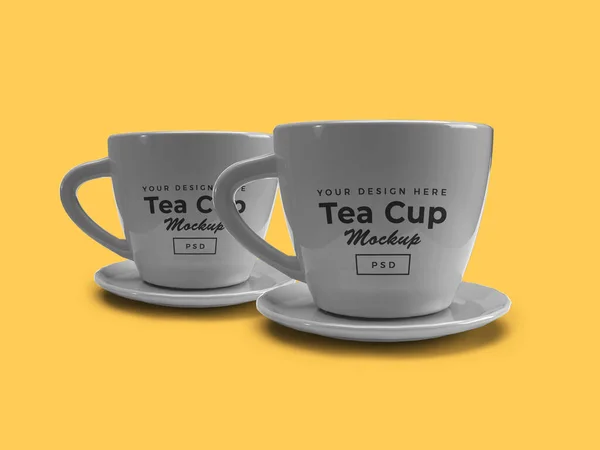 Tea and Coffee Cup on Plate 3D Illustration Mockup Scene on Isolated Background