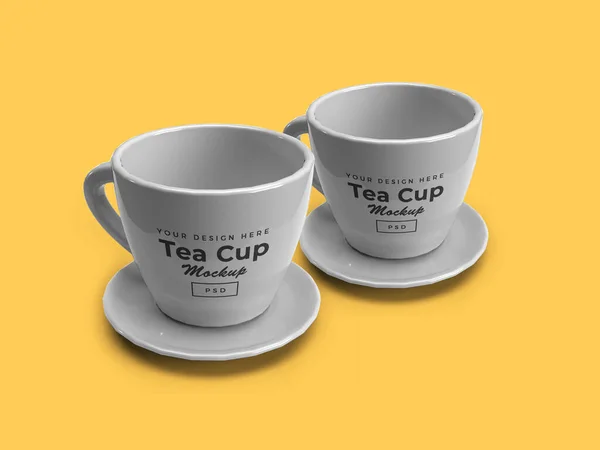 Tea Kávé Csésze Tányéron Illusztráció Mockup Jelenet Izolált Háttér — Stock Fotó