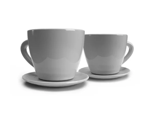 Tee Und Kaffeetasse Auf Teller Illustration Mockup Szene Auf Isoliertem — Stockfoto