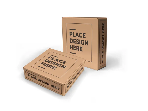 Kis Négyzet Doboz Csomagolás Illusztráció Mockup Jelenet Izolált Háttér — Stock Fotó