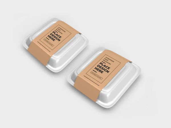 Styrofoam Food Box Packaging Illustration Mockup Scene Isolated Background — Stockfoto
