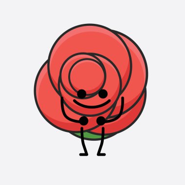 Tatlı yüzlü, basit elli ve bacak çizgisi çizgili Çiçek Karakterinin Vektör İllüstrasyonu. Düz çizgi film karalama tarzı.