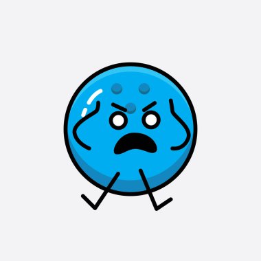 İzole Arkaplan 'da şirin yüzlü ve basit vücut çizgileri olan Bowling Topu Karakterinin Vektör İllüstrasyonu.