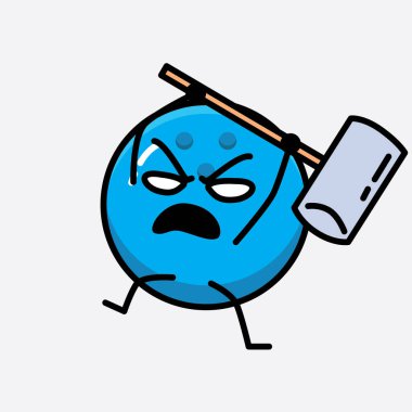 İzole Arkaplan 'da şirin yüzlü ve basit vücut çizgileri olan Bowling Topu Karakterinin Vektör İllüstrasyonu.