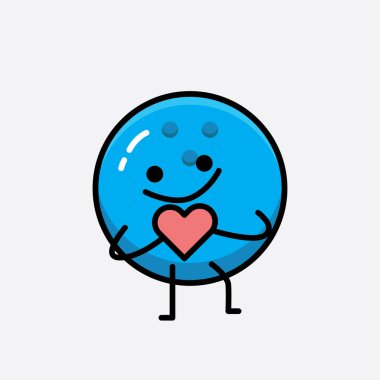 İzole Arkaplan 'da şirin yüzlü ve basit vücut çizgileri olan Bowling Topu Karakterinin Vektör İllüstrasyonu.