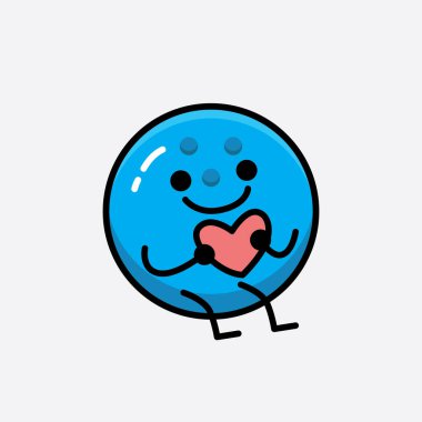 İzole Arkaplan 'da şirin yüzlü ve basit vücut çizgileri olan Bowling Topu Karakterinin Vektör İllüstrasyonu.