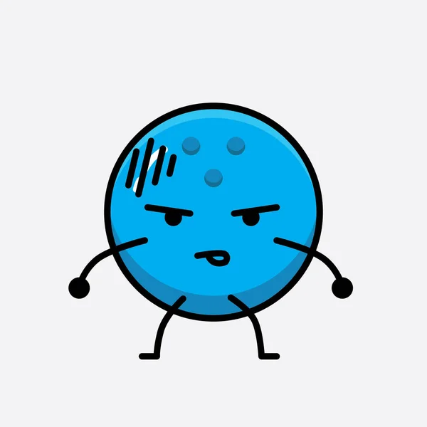 Vektor Illustration Bowling Ball Character Med Söt Ansikte Och Enkel — Stock vektor