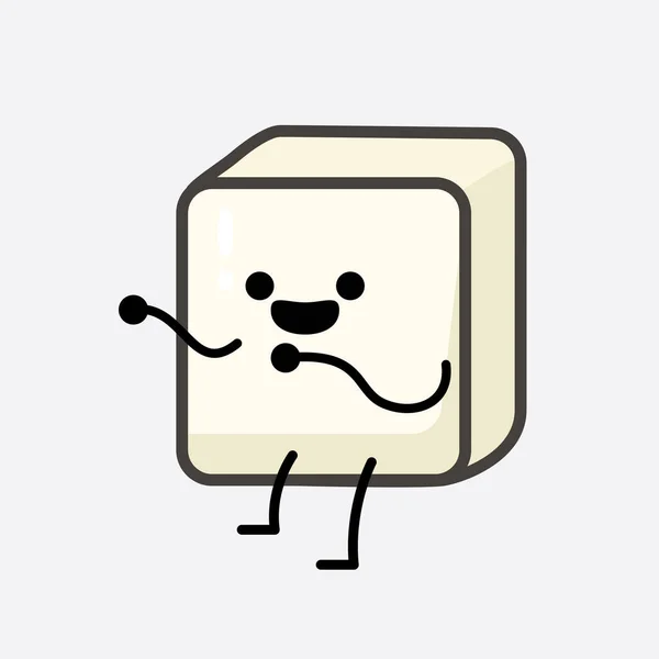 Ilustração Vetorial Personagem Tofu Com Rosto Bonito Desenho Linha Corpo —  Vetores de Stock