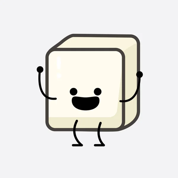 Illustration Vectorielle Personnage Tofu Avec Visage Mignon Dessin Simple Ligne — Image vectorielle