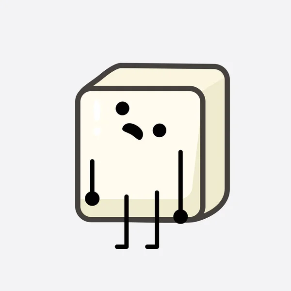 Ilustração Vetorial Personagem Tofu Com Rosto Bonito Desenho Linha Corpo —  Vetores de Stock