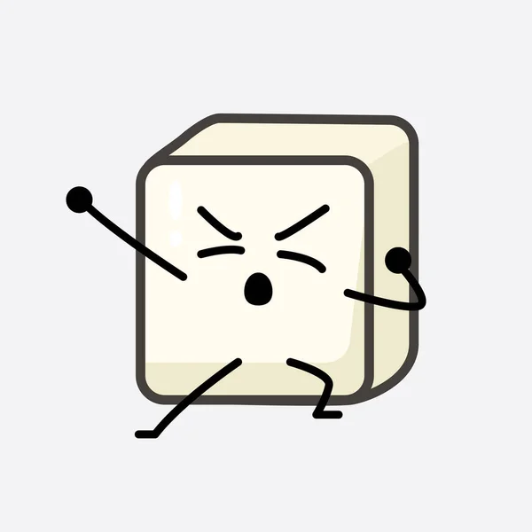 Illustration Vectorielle Personnage Tofu Avec Visage Mignon Dessin Simple Ligne — Image vectorielle